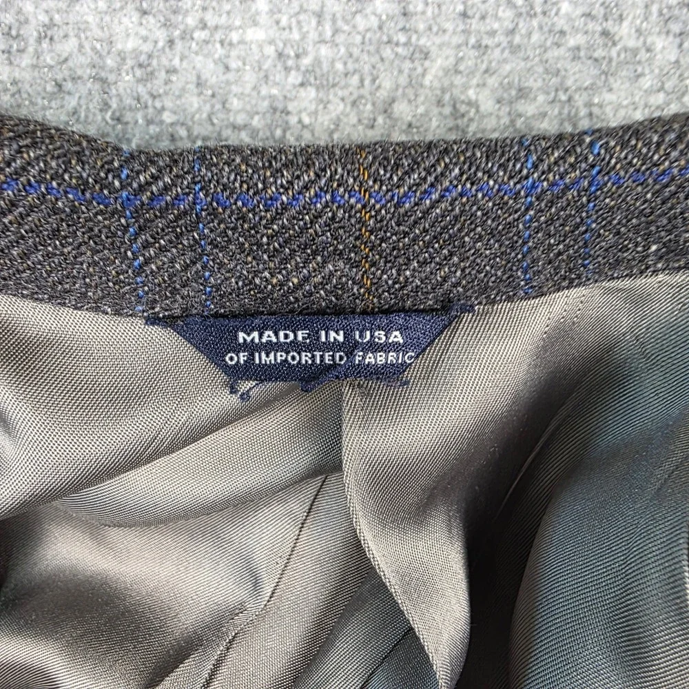 Hart Schaffner Marx Wool‎ Blazer Men 42PT Gray Herringbone Tweed Windowpane USA